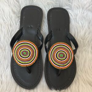 Beaded leather sandal flip flop medallion